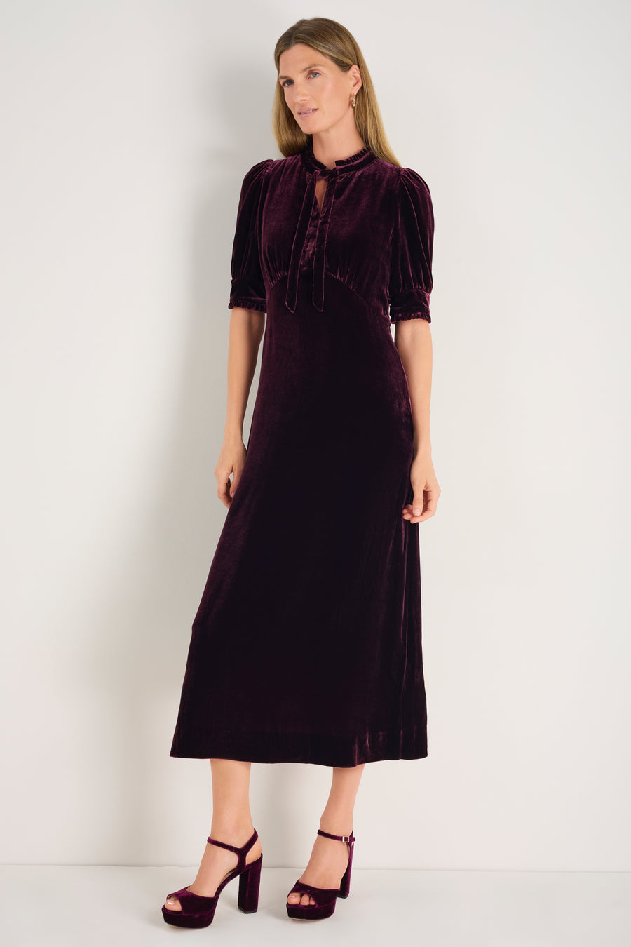Paulina Silk Velvet Dress - Deep Fig