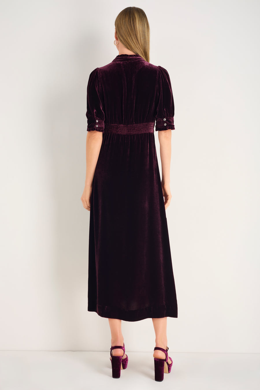 Paulina Silk Velvet Dress - Deep Fig