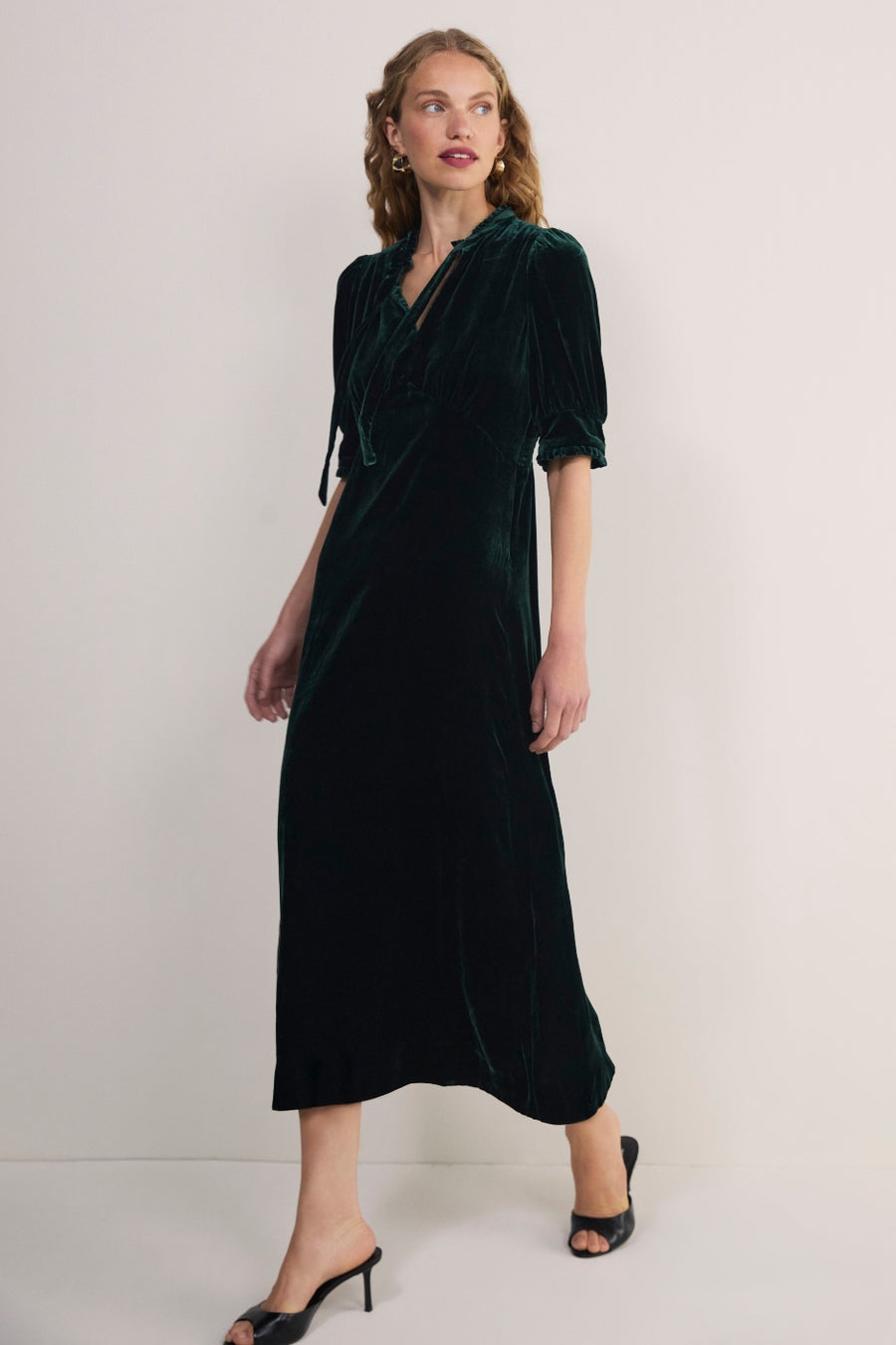Paulina Silk Velvet Dress - Forest Green