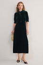 Paulina Silk Velvet Dress - Forest Green