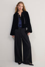 Penelope Silk Velvet Puffball Jacket - Black