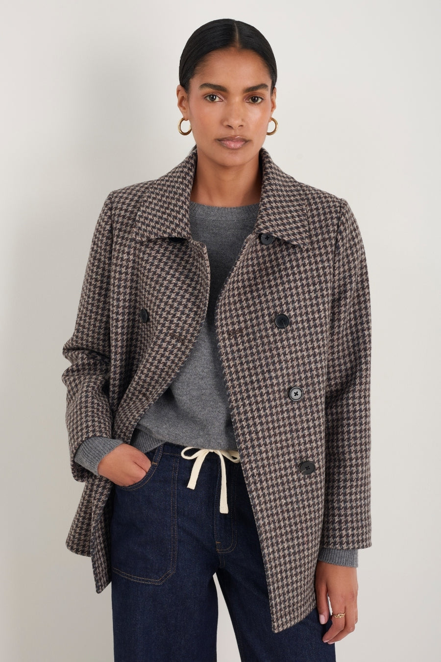 Philippa Pea Coat - Dogtooth