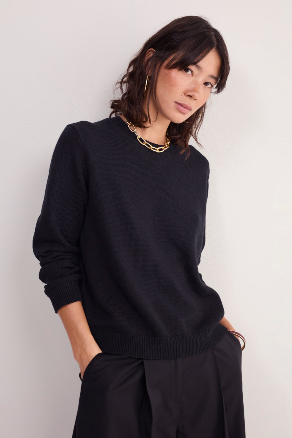 Philippa Wool Cotton Jumper - Black