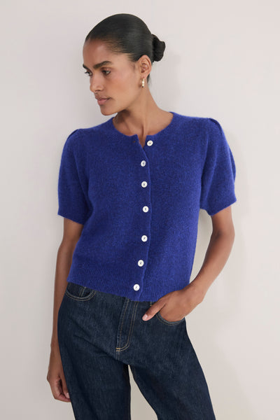 Phoebe Puff Sleeve Cardigan - Maritime Blue