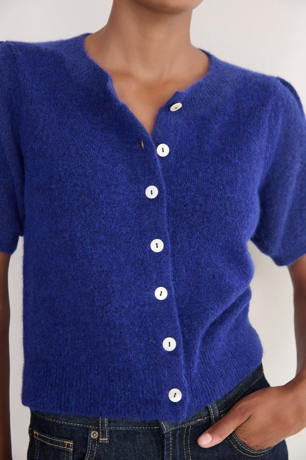 Phoebe Puff Sleeve Cardigan - Maritime Blue