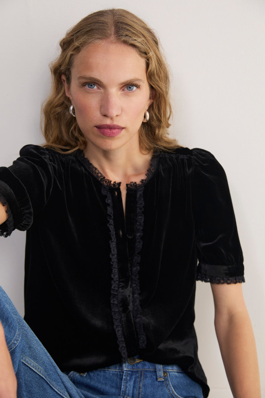 Phoebe Silk Velvet Blouse - Black