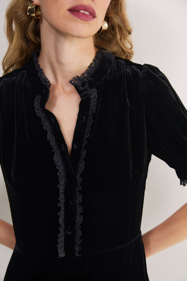Phoebe Silk Velvet Dress - Black