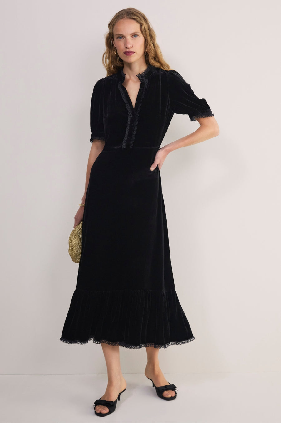 Phoebe Silk Velvet Dress - Black