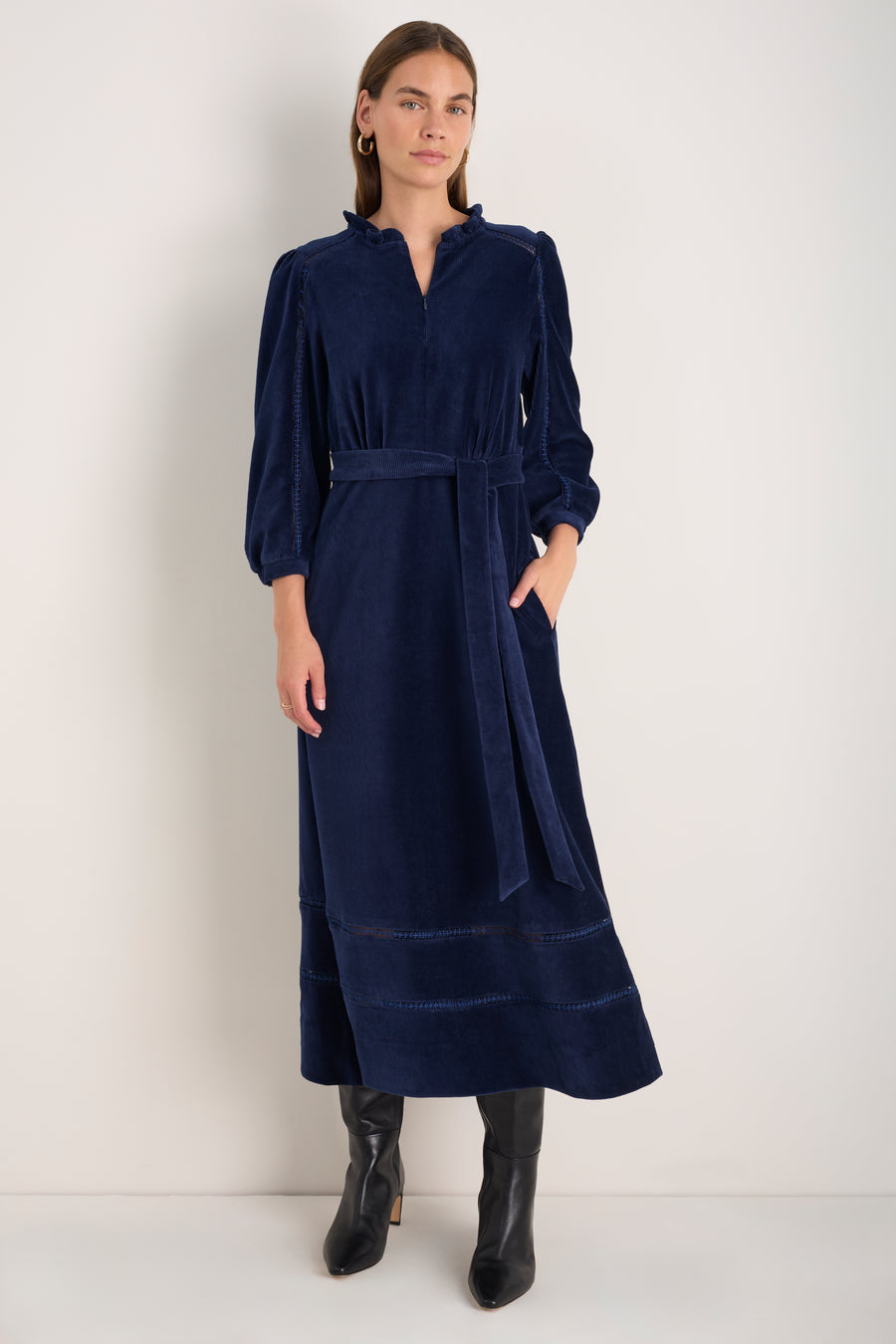 Pia Cord Velour Dress - Midnight