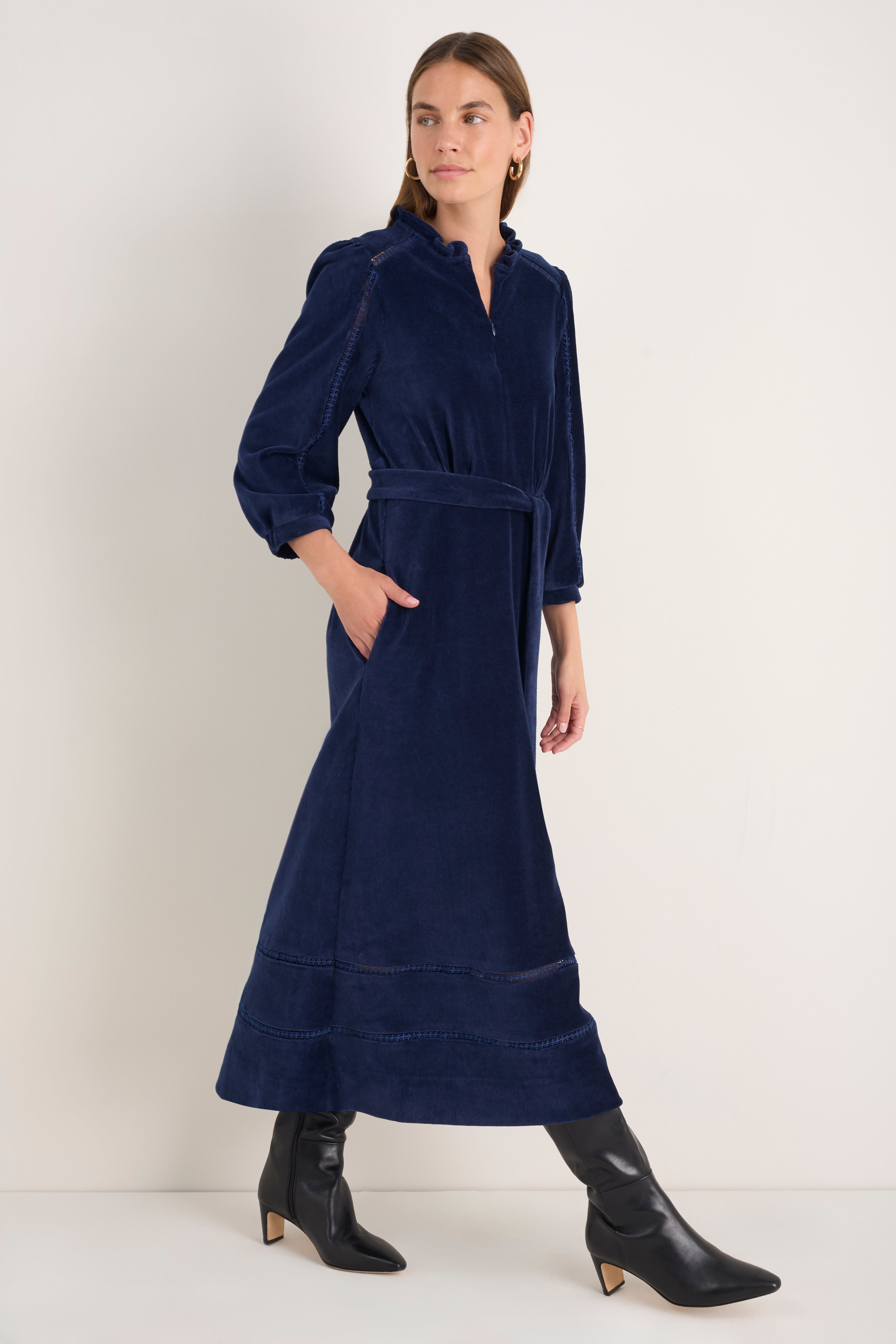 Pia Cord Velour Dress - Midnight – WYSE London