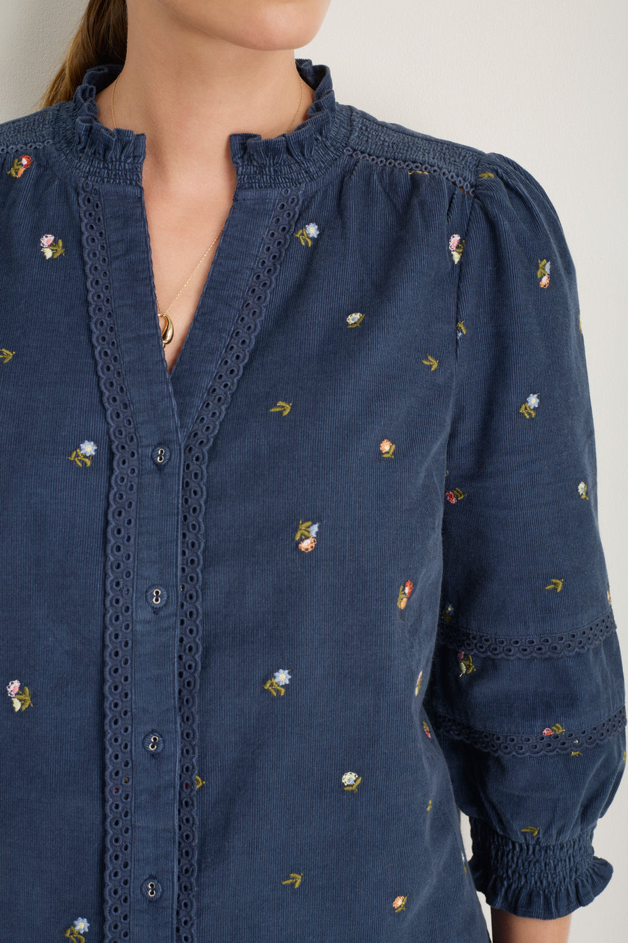 Alina Cord Blouse - Midnight Embroidered