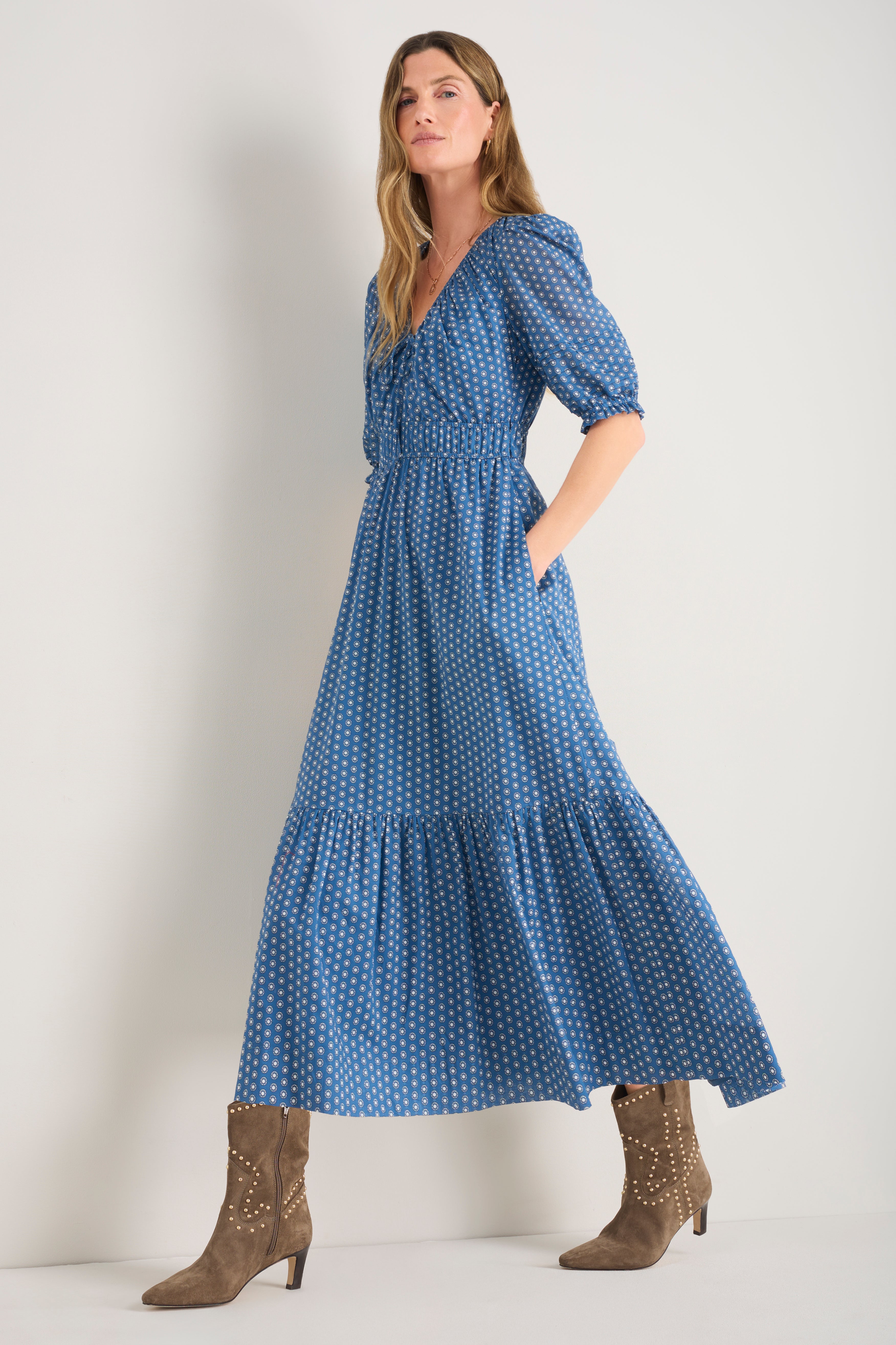 Piper Dress - Chambray Geo Stamp