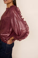 Rae Ruffle Sleeve Silk Blend Lame Top - Plum