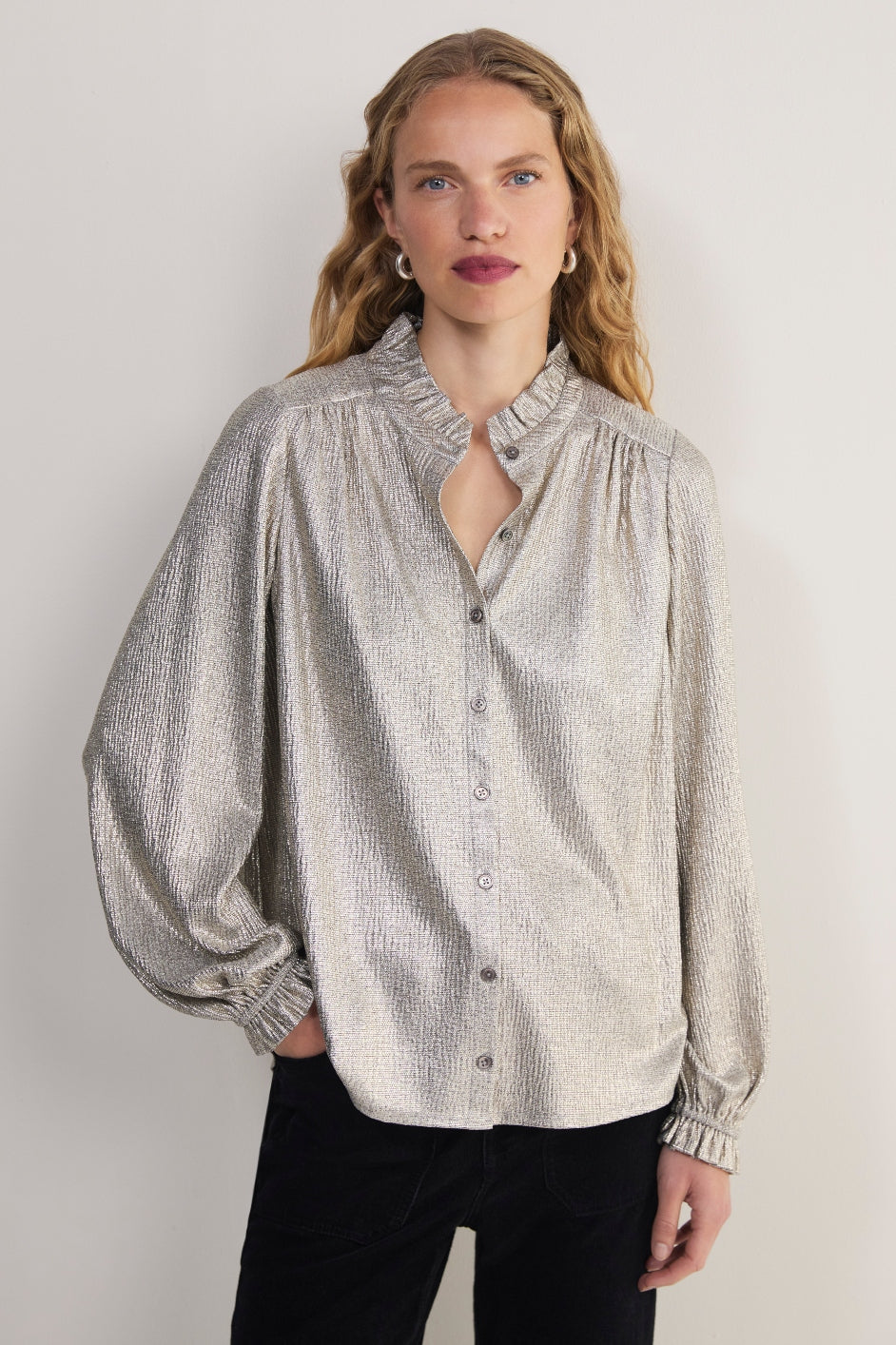 Raya Metallic Blouse - Champagne