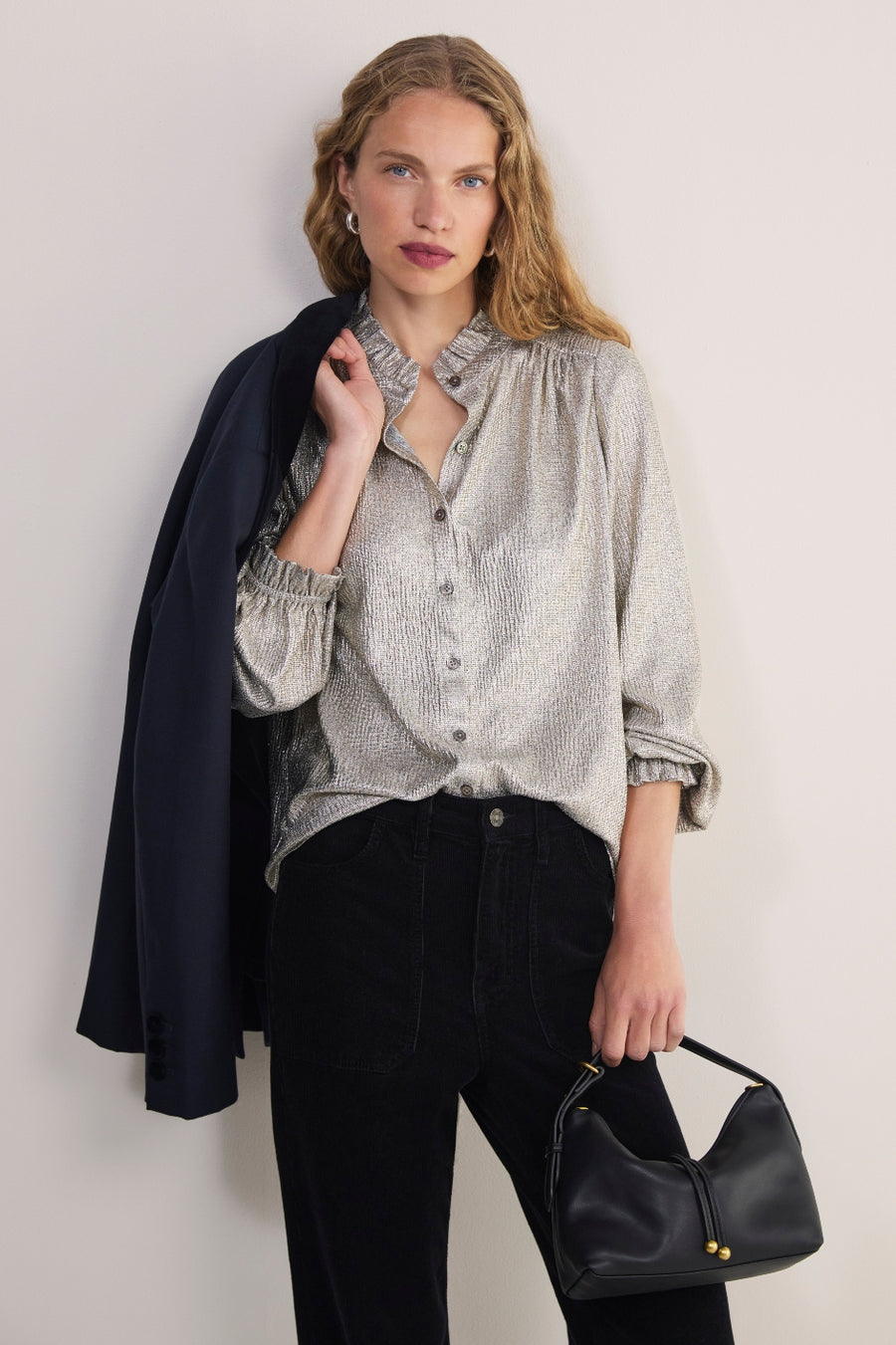 Raya Metallic Blouse - Champagne