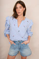 Renee Embroidered Top - Blue Stripe
