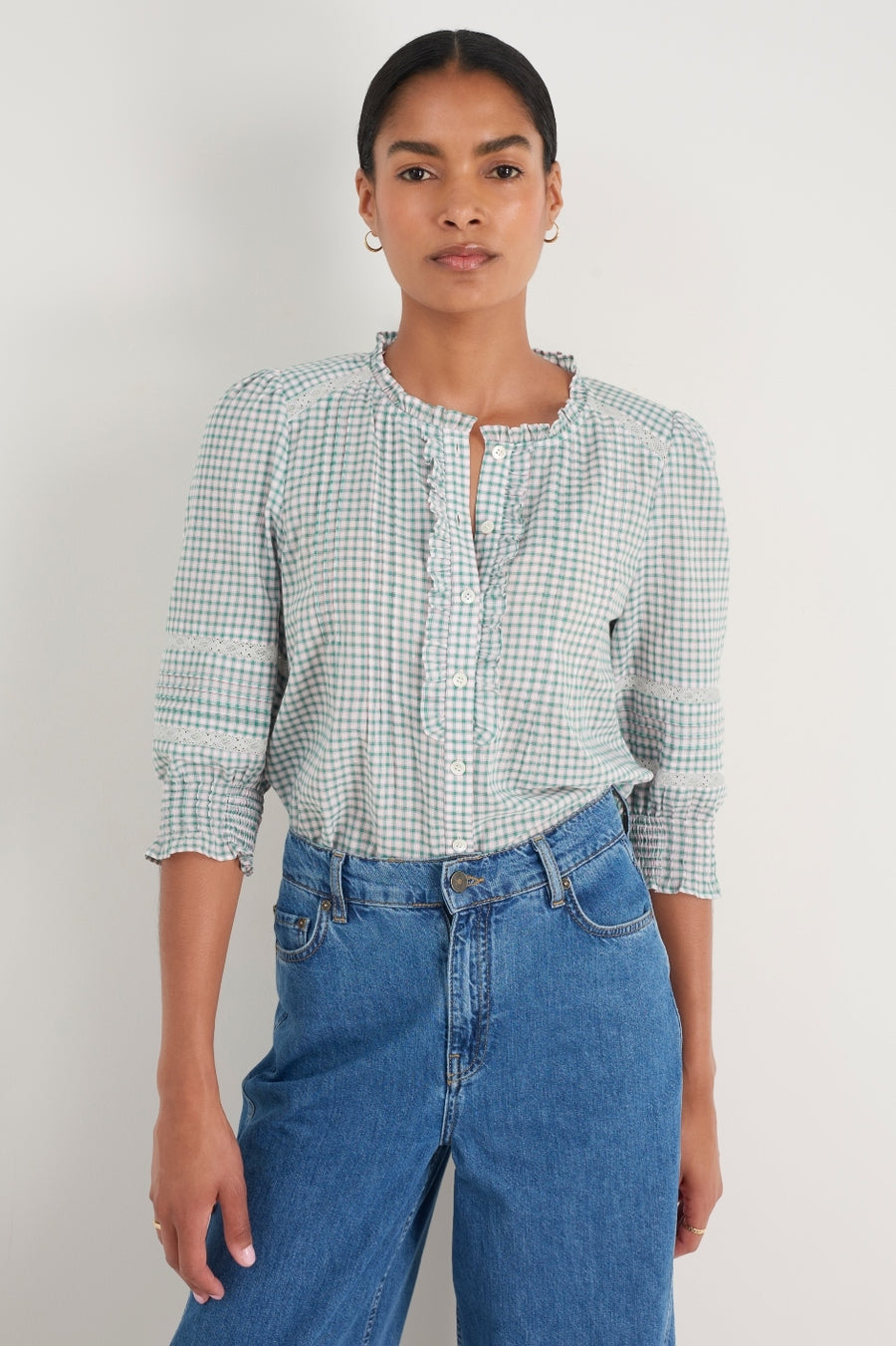 Riley Blouse - Green/Pink Check