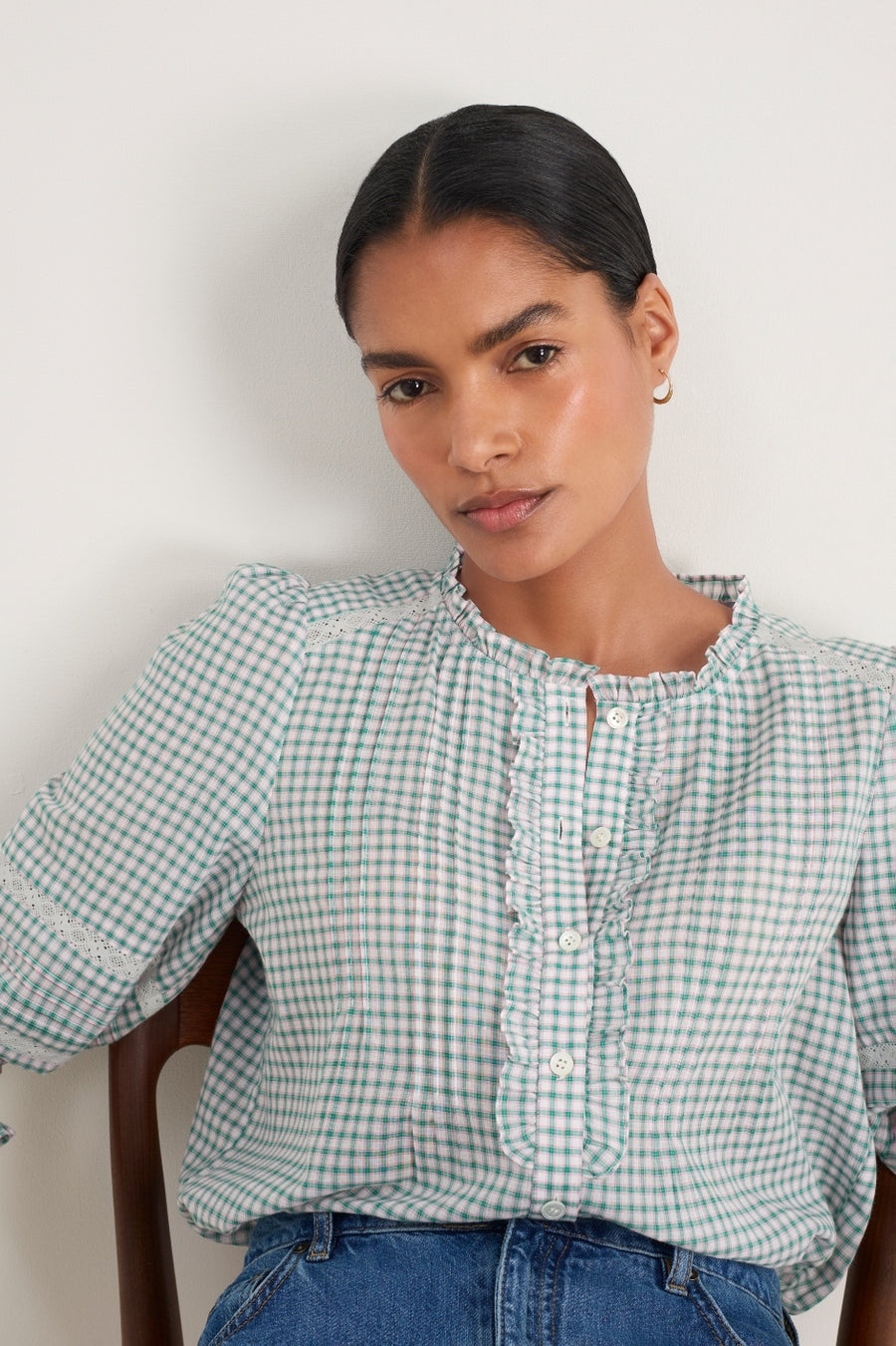 Riley Blouse - Green/Pink Check