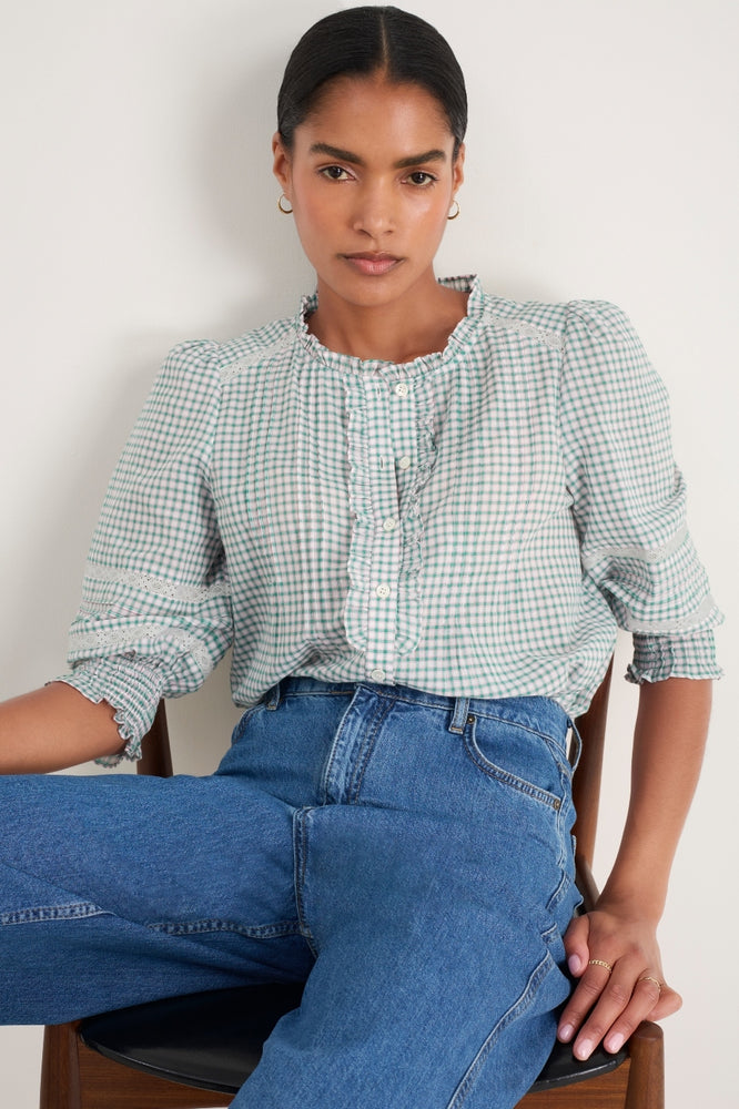 Riley Blouse - Green/Pink Check