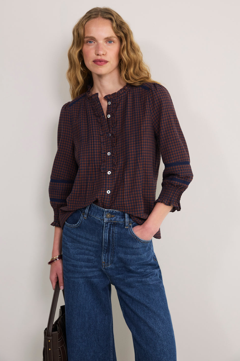 Riley Blouse - Midnight/Cocoa Check