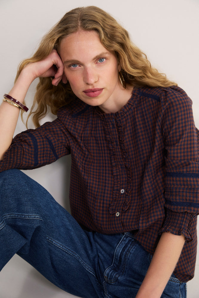 Riley Blouse - Midnight/Cocoa Check