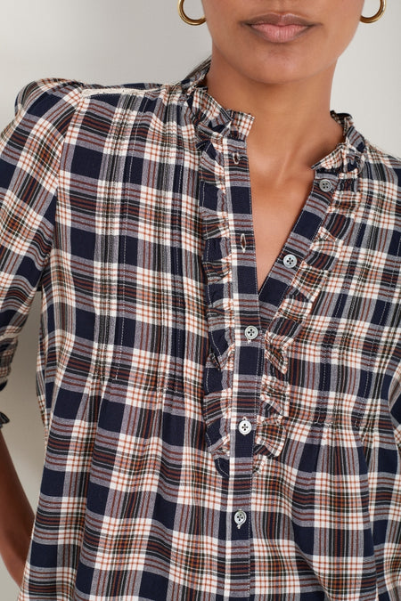 Riley Blouse - Tan/Midnight Check