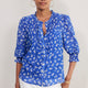 Riley Silk Blend Blouse - Cobalt Spaced Poppy
