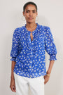 Riley Silk Blend Blouse - Cobalt Spaced Poppy