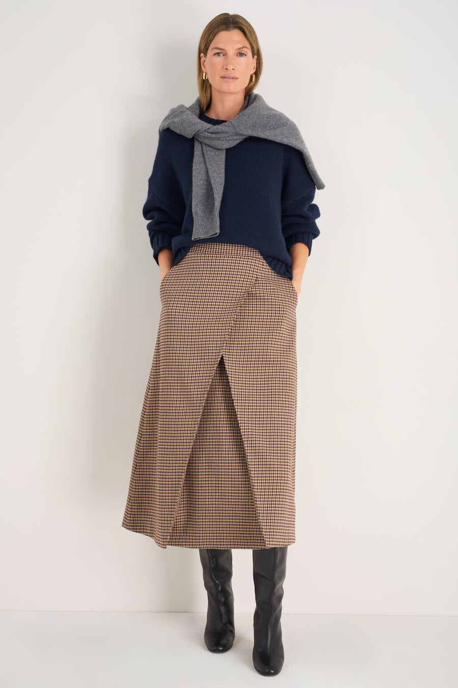 Romily Skirt - Blue/Tan Check
