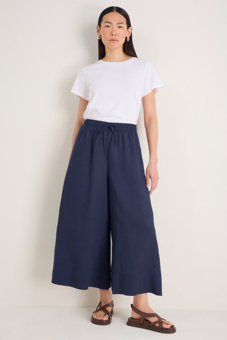 Romy Pull On Linen Culotte - Midnight