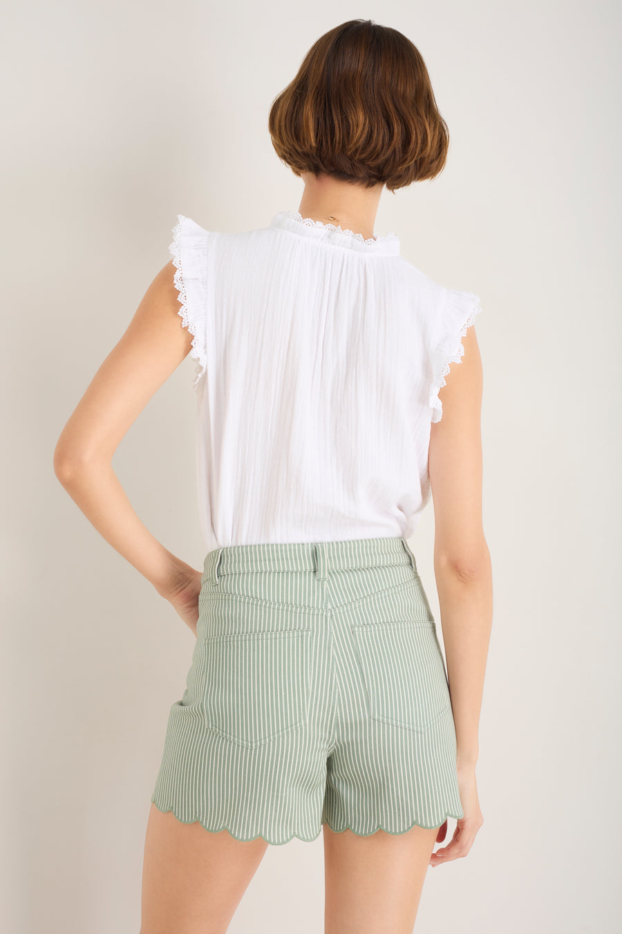 Ruby Scallop Short - Sage Green/Ivory Stripe