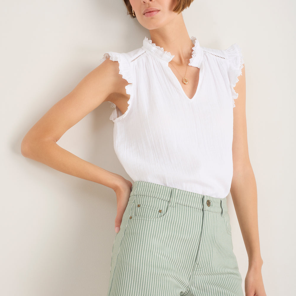 Ruby Scallop Short - Sage Green/Ivory Stripe