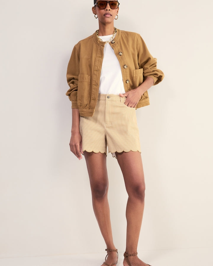 Ruby Scallop Short - Tan/Ivory Stripe