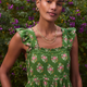 Sophia Smocked Sundress - Green Woodblock