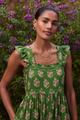 Sophia Smocked Sundress - Green Woodblock