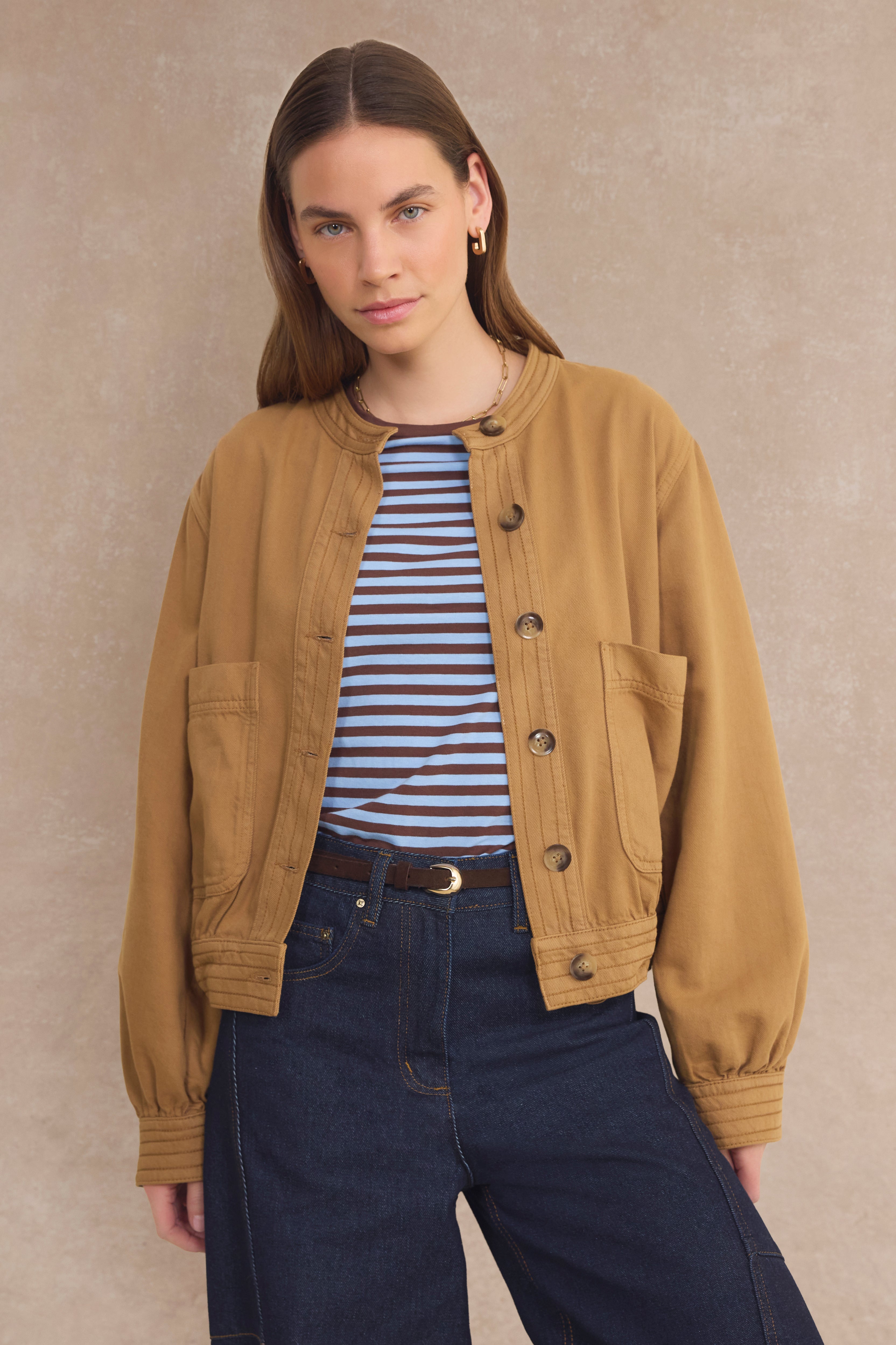 Hallie Collarless Jacket - Toffee
