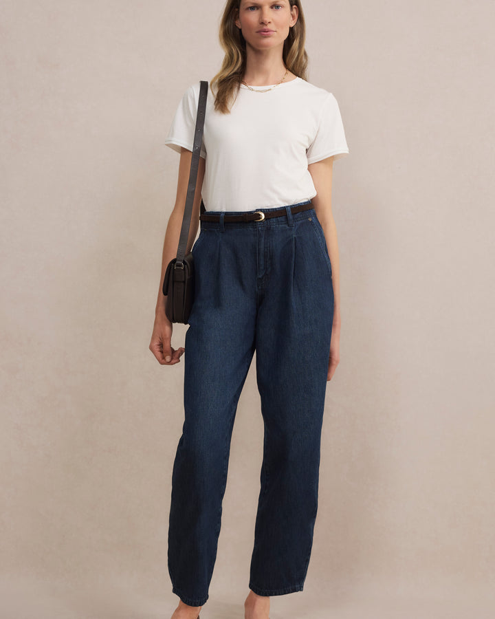 Macy Pleat Front Tapered Jean - Rinse Wash