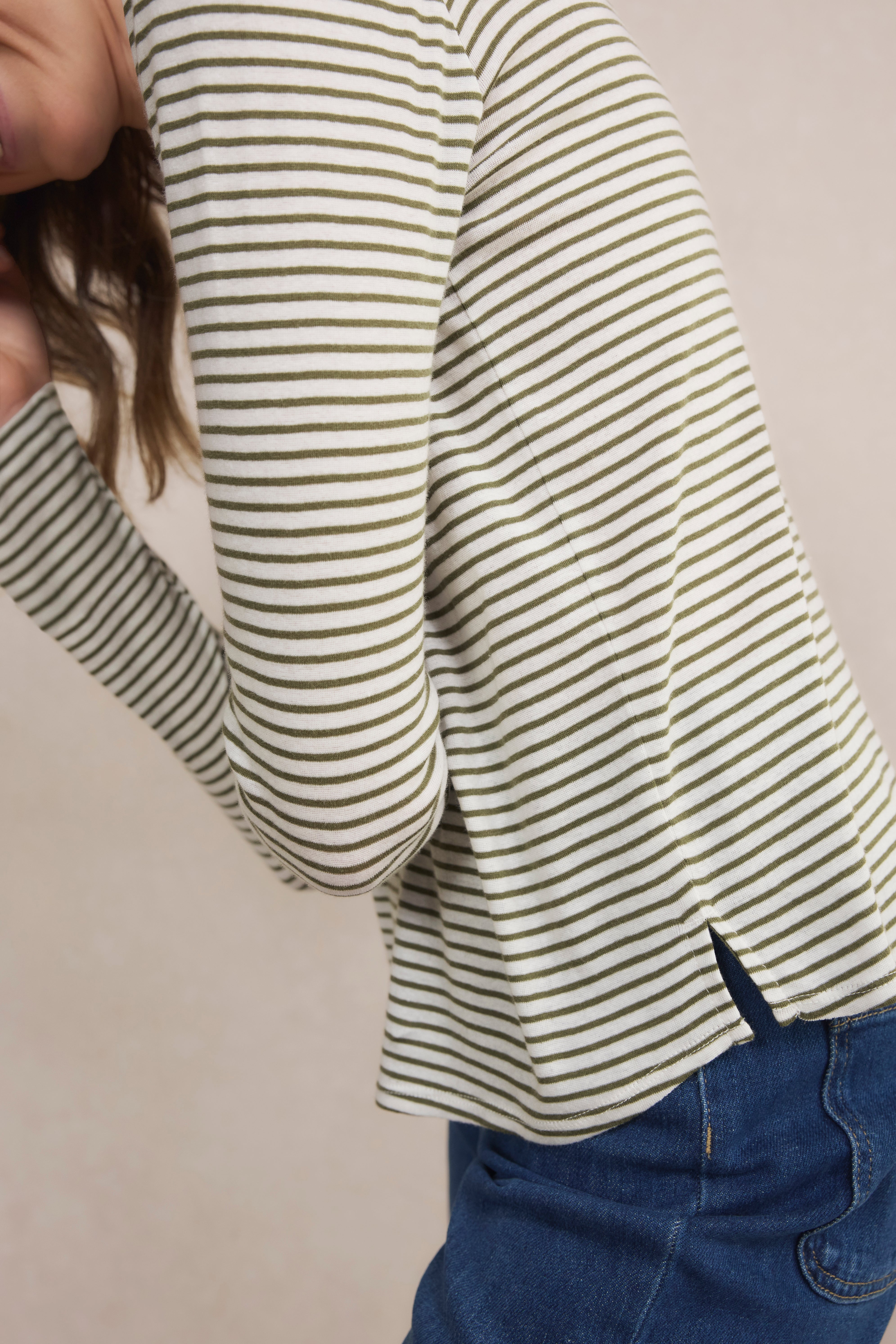 Madeleine Supersoft Jersey Top - Khaki/Ivory Stripe