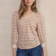 Lily Linen 3/4 V-Neck Top - Brown/Ivory Stripe
