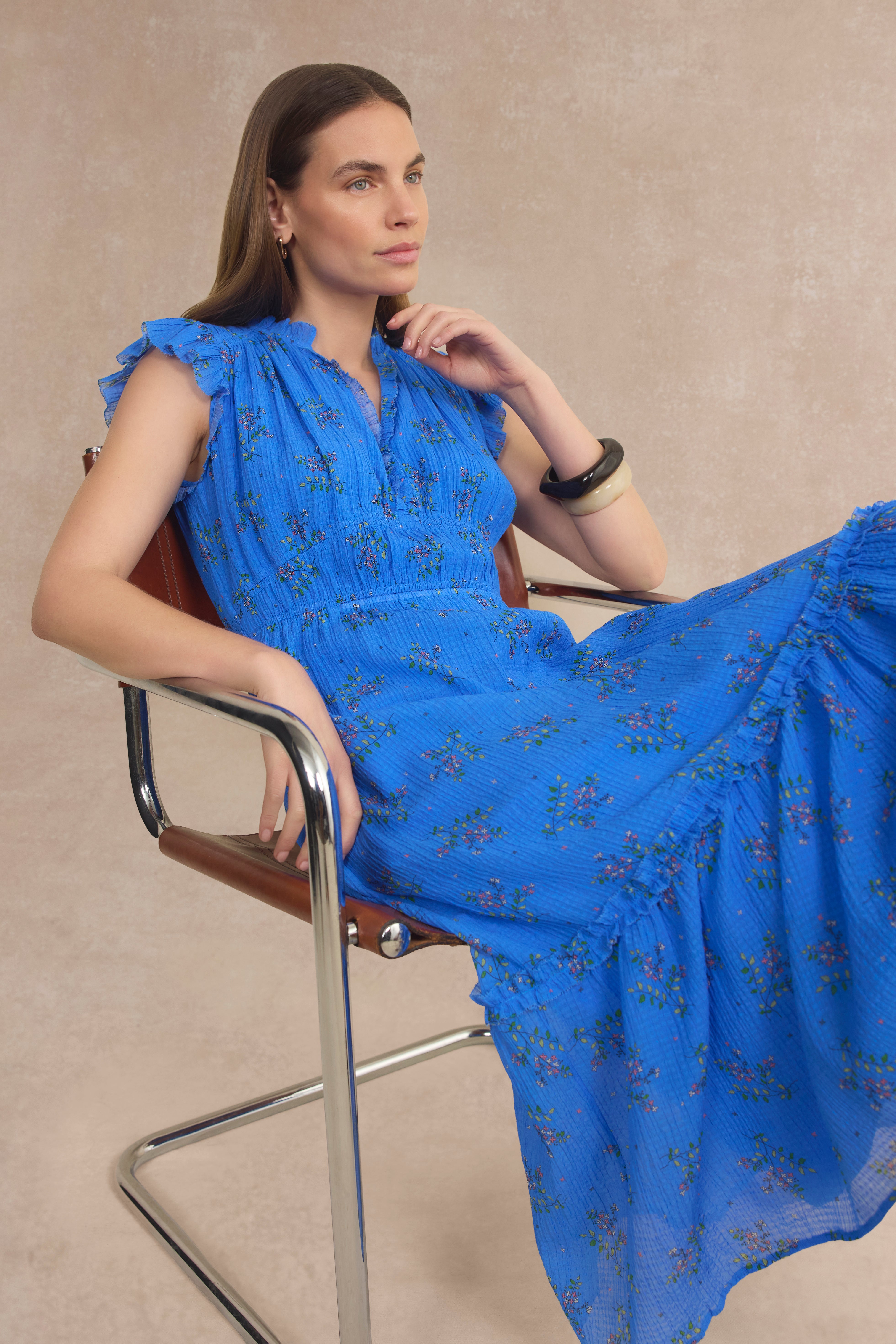 Miah Silk Blend Dress - Regatta Blue