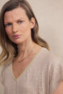 Chiara Linen V Neck Tee - Oat Shimmer