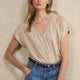 Chiara Linen V Neck Tee - Oat Shimmer