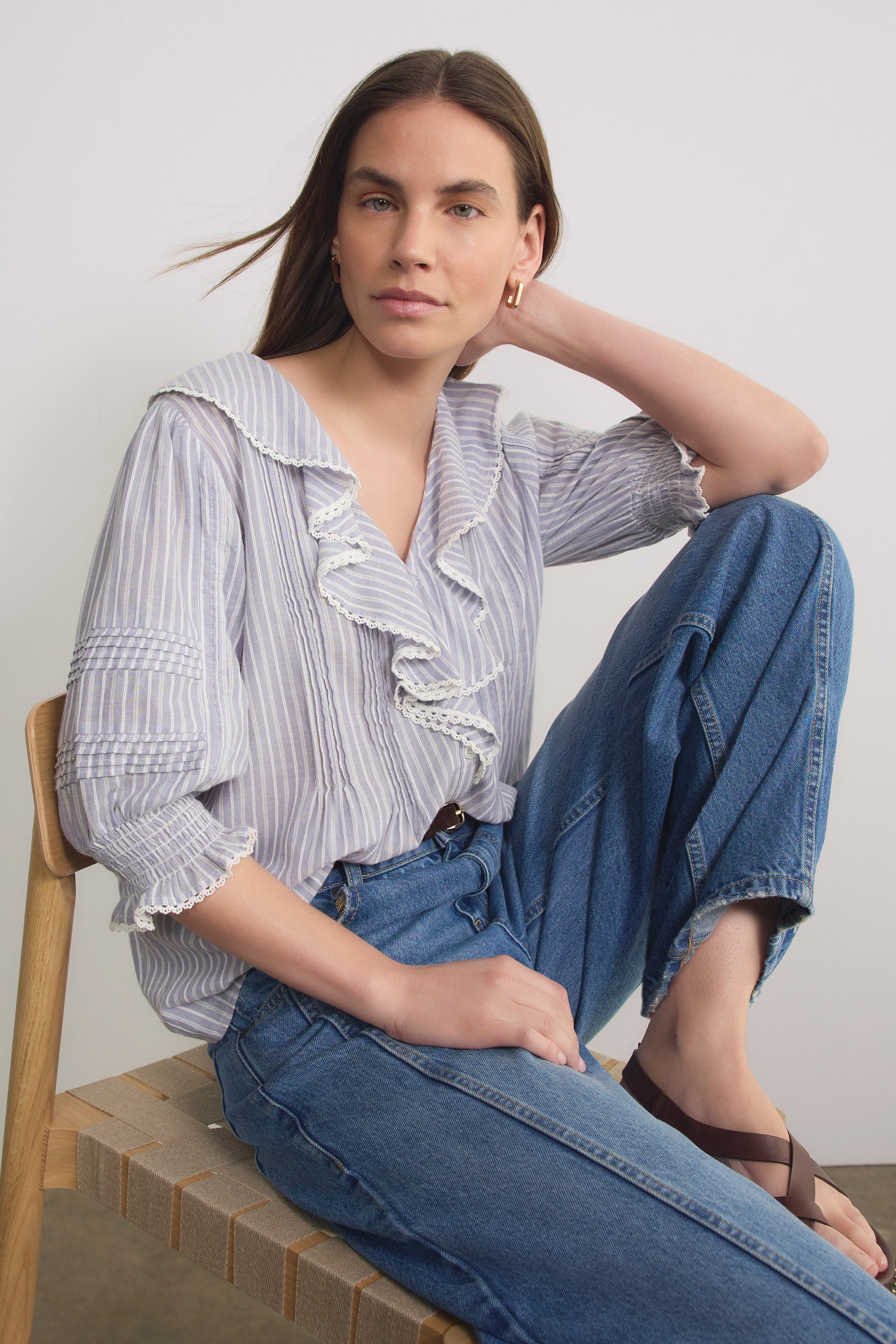 Kiera Blouse - Misty Blue/Ivory Stripe