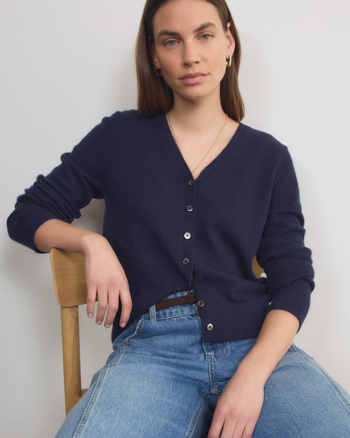 Katie Cashmere V-Neck Cardigan - Midnight