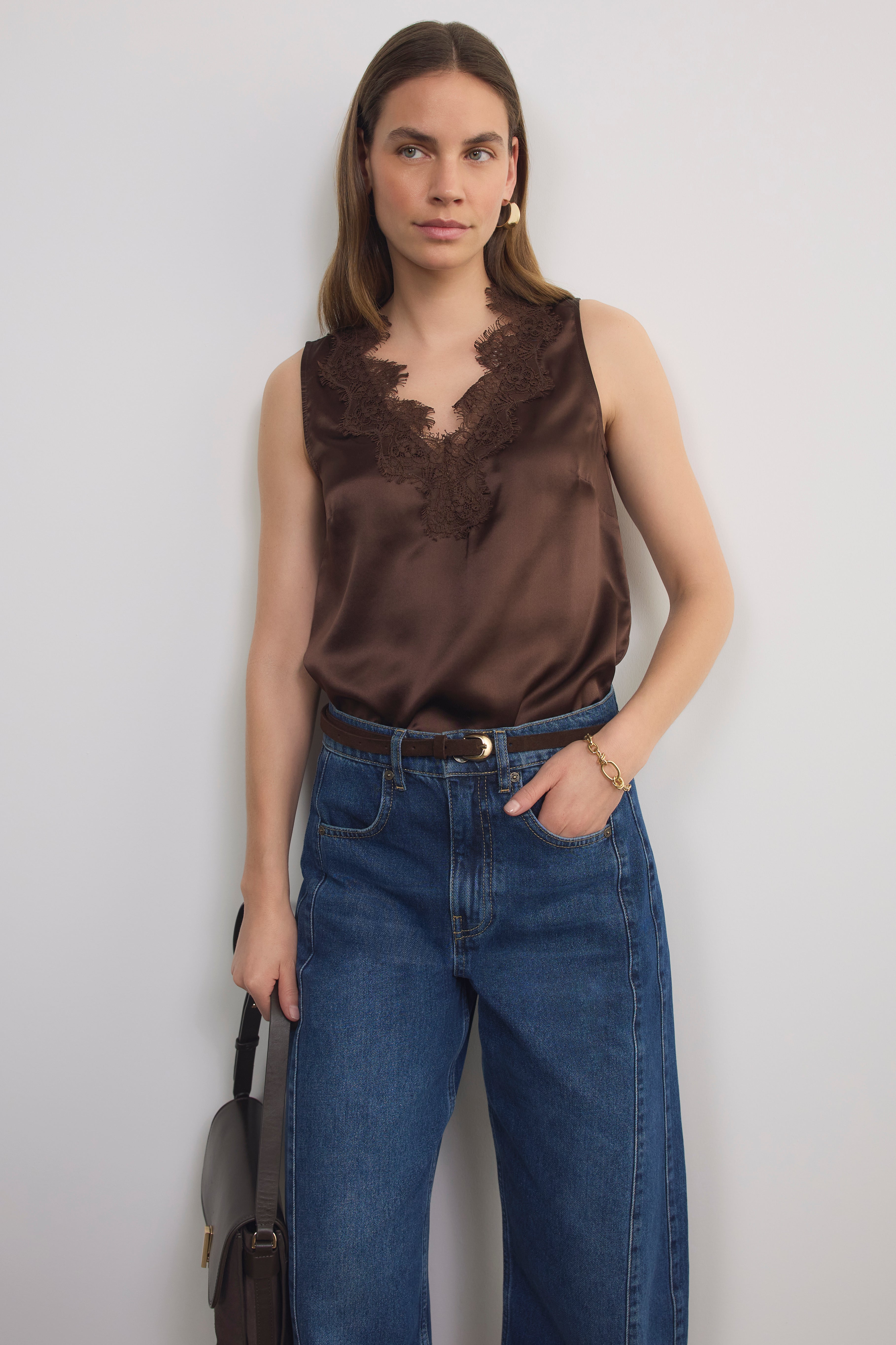 Amelie Silk Top - Warm Cocoa