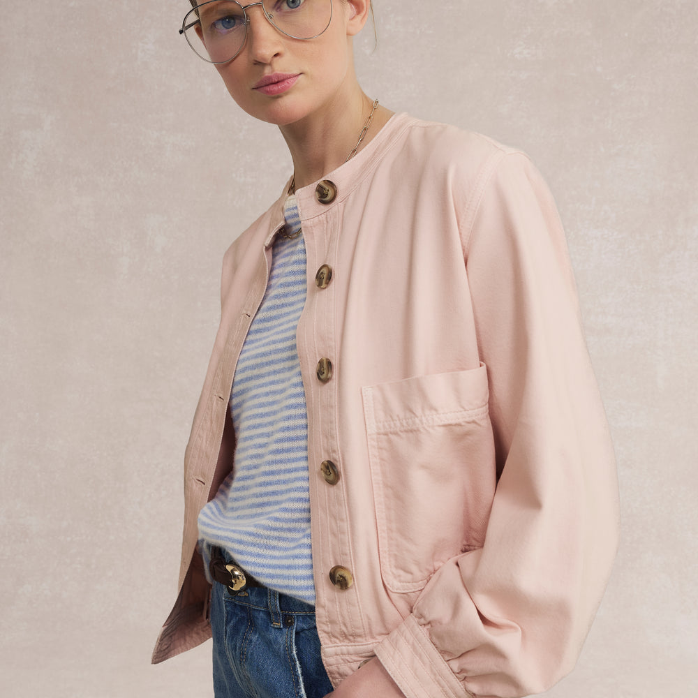 Hallie Collarless Jacket - Dusky Pink
