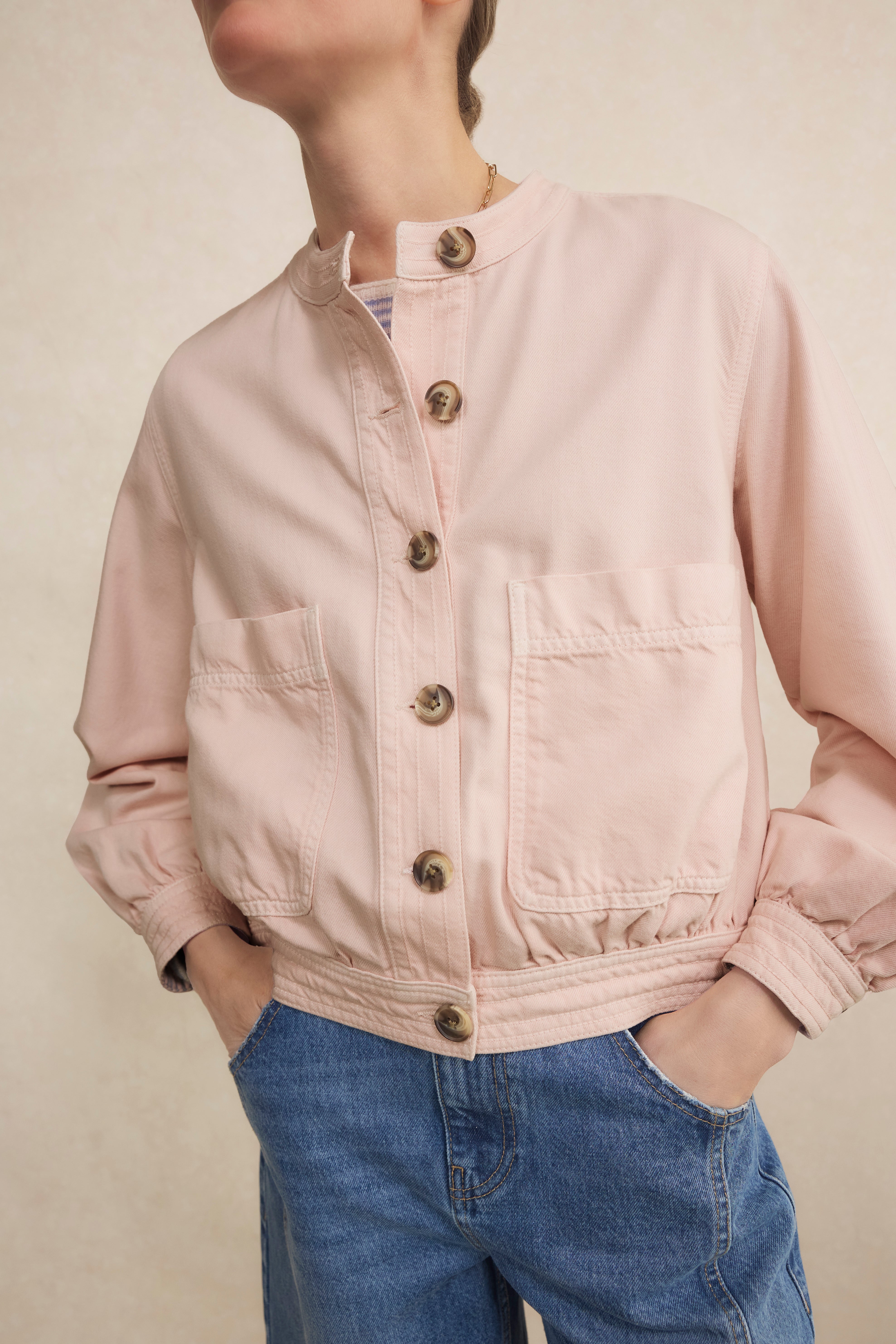 Hallie Collarless Jacket - Dusky Pink