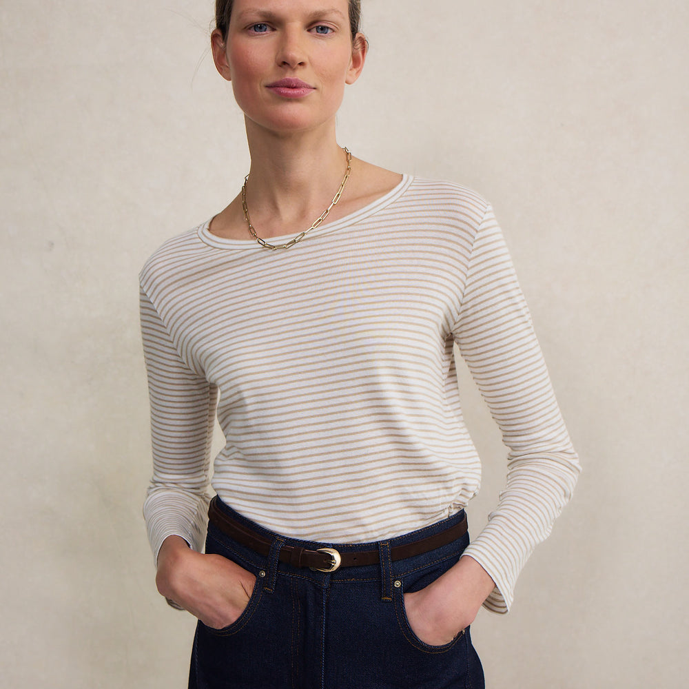 Madeleine Supersoft Jersey Top - Oat/Ivory Stripe
