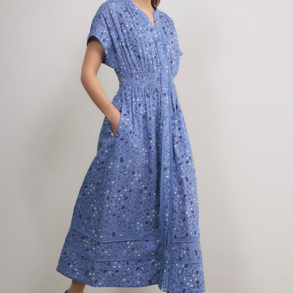 Angelique Dress - Chambray Blue Paisley Geo