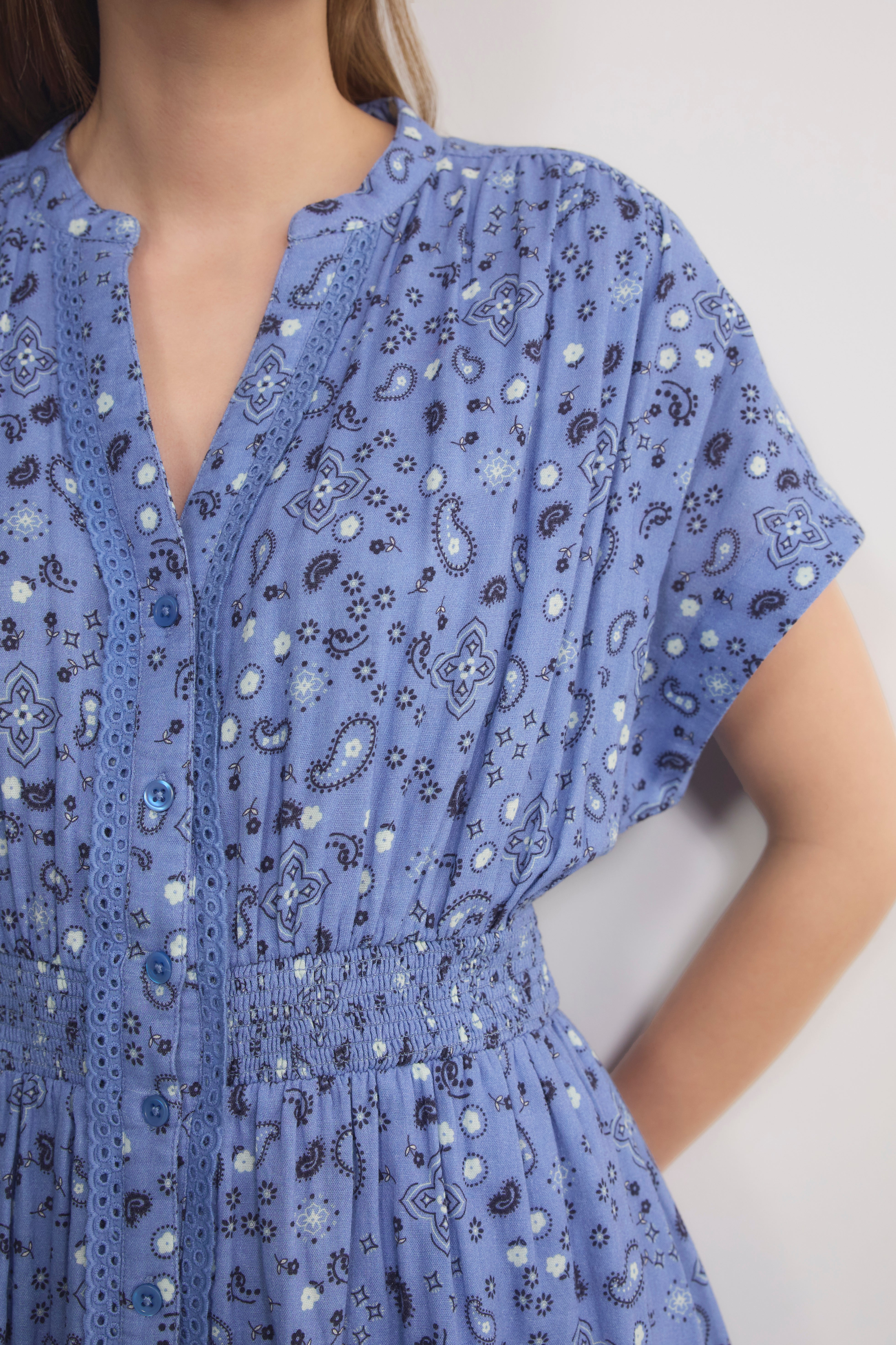 Angelique Dress - Chambray Blue Paisley Geo